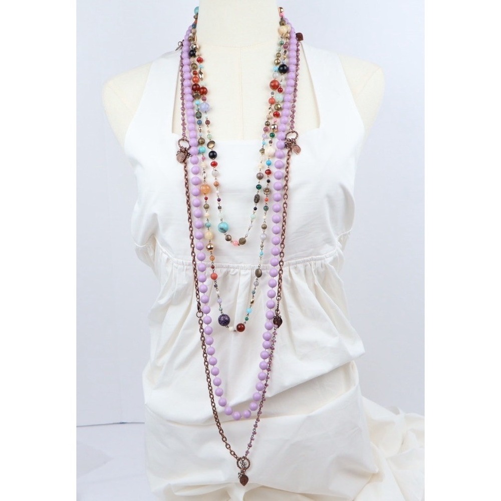 Multi Strand Layered Necklaces (4) Rope & Opera Length Beaded Colorful Boho